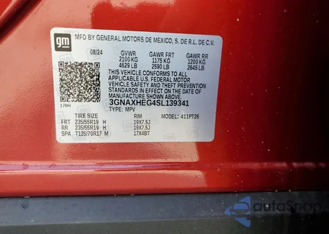 2025 Chevrolet Equinox Lt from USA, damaged, VIN 3GNAXHEG4SL139341